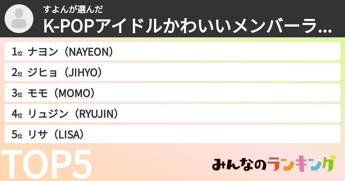 すよんさんの「K-POPアイドルかわいいメンバーランキング」