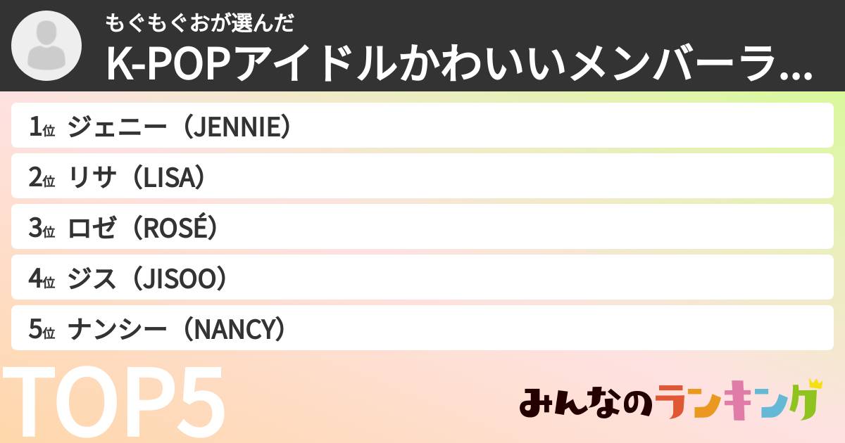 もぐもぐおさんの「K-POPアイドルかわいいメンバーランキング」