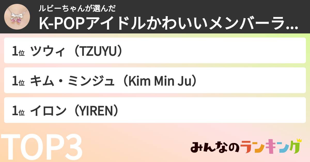 ルビーちゃんさんの「K-POPアイドルかわいいメンバーランキング」