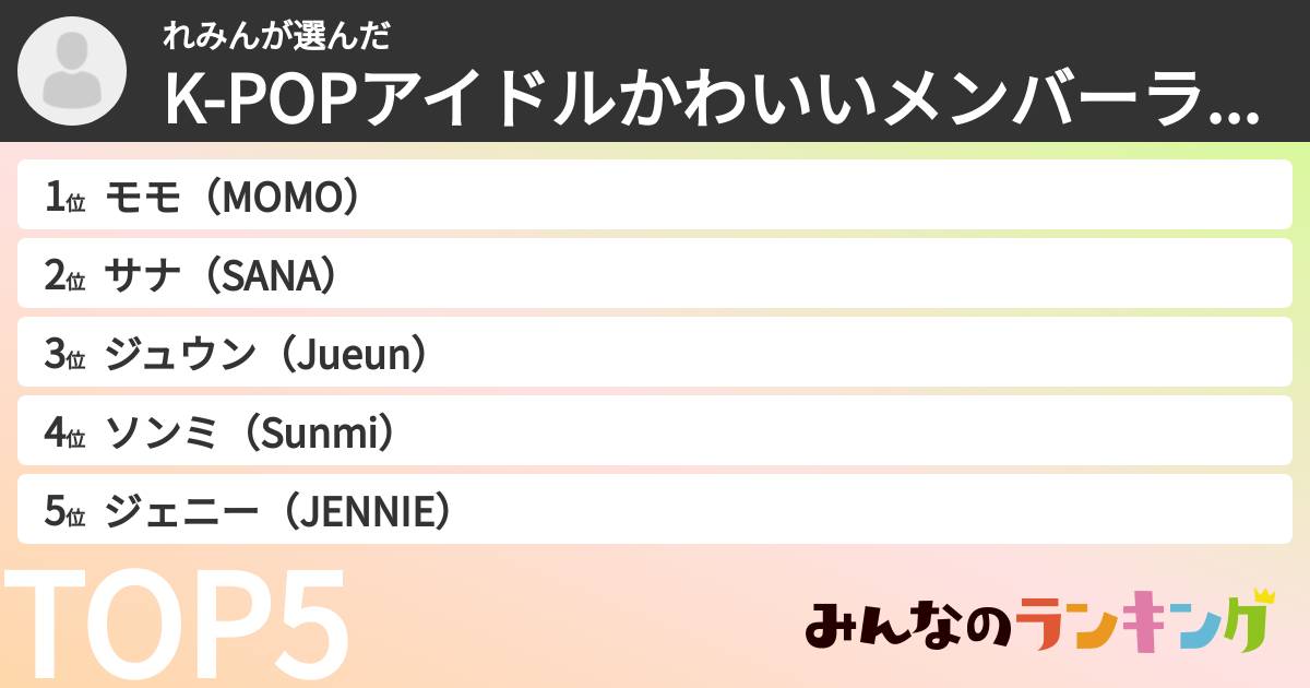 れみんさんの「K-POPアイドルかわいいメンバーランキング」