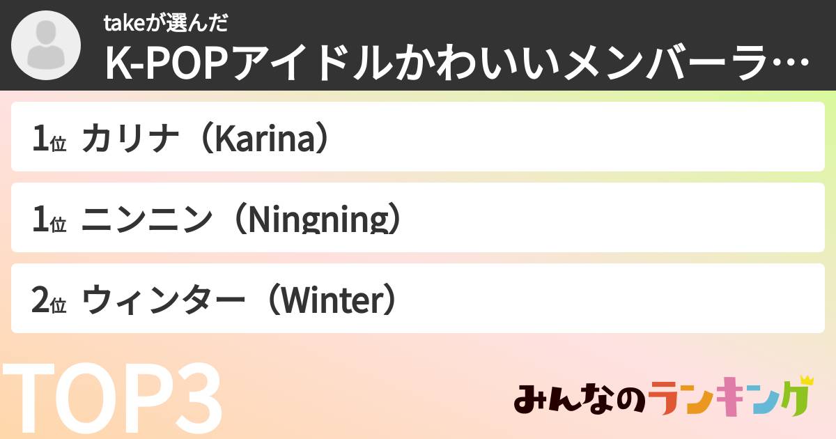takeさんの「K-POPアイドルかわいいメンバーランキング」