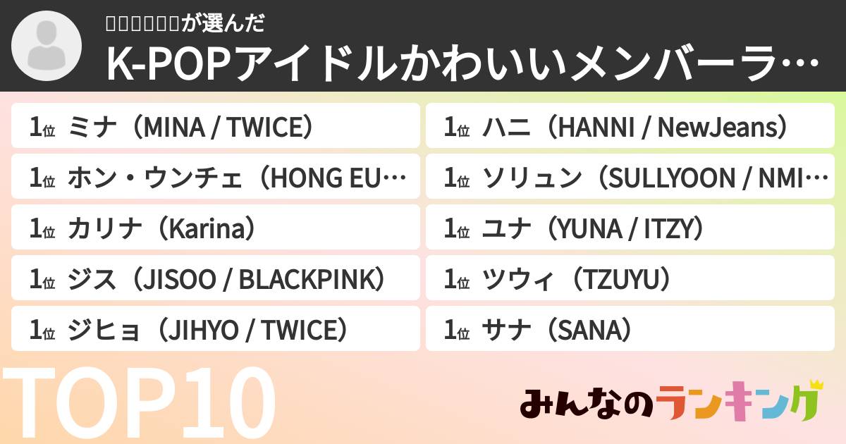치오리🪽🫧🐰さんの「K-POPアイドルかわいいメンバーランキング」