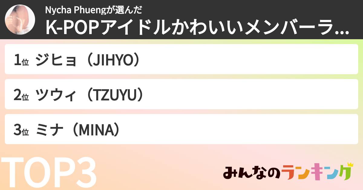 Nycha Phuengさんの「K-POPアイドルかわいいメンバーランキング」