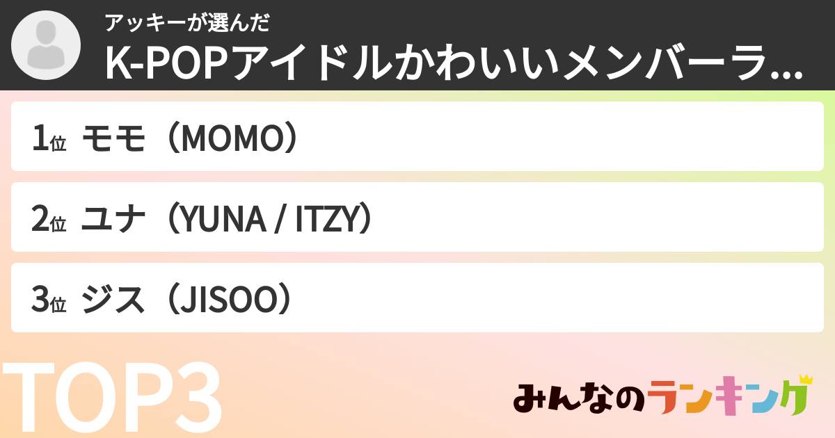 アッキーさんの「K-POPアイドルかわいいメンバーランキング」