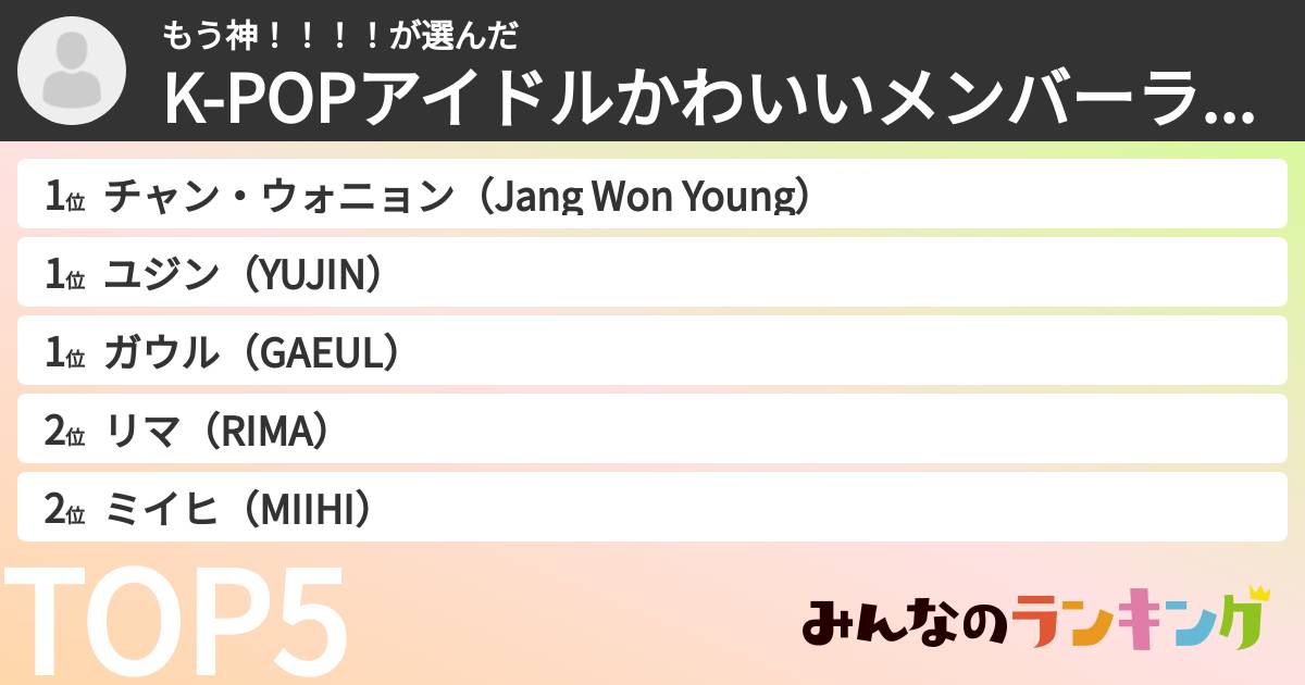 もう神！！！！さんの「K-POPアイドルかわいいメンバーランキング」