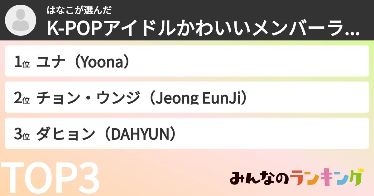 はなこさんの「K-POPアイドルかわいいメンバーランキング」