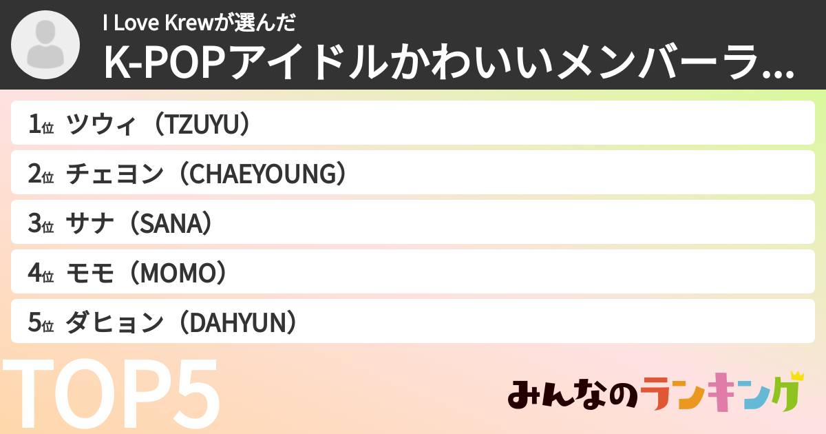 I Love Krewさんの「K-POPアイドルかわいいメンバーランキング」