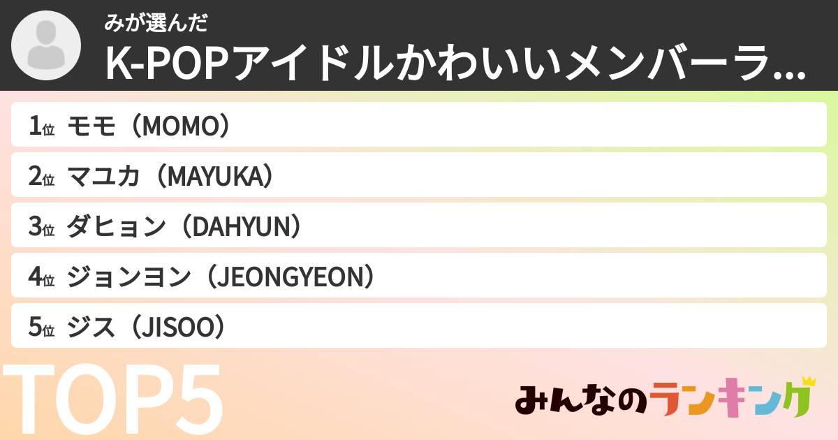 みさんの「K-POPアイドルかわいいメンバーランキング」