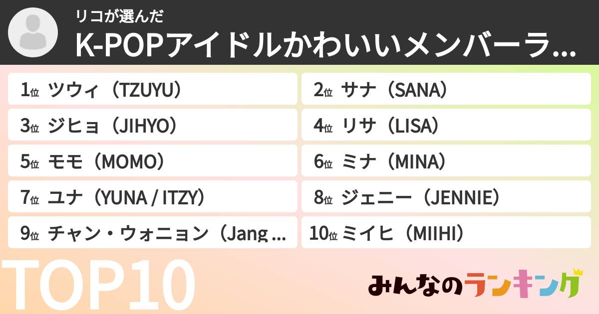 リコさんの「K-POPアイドルかわいいメンバーランキング」