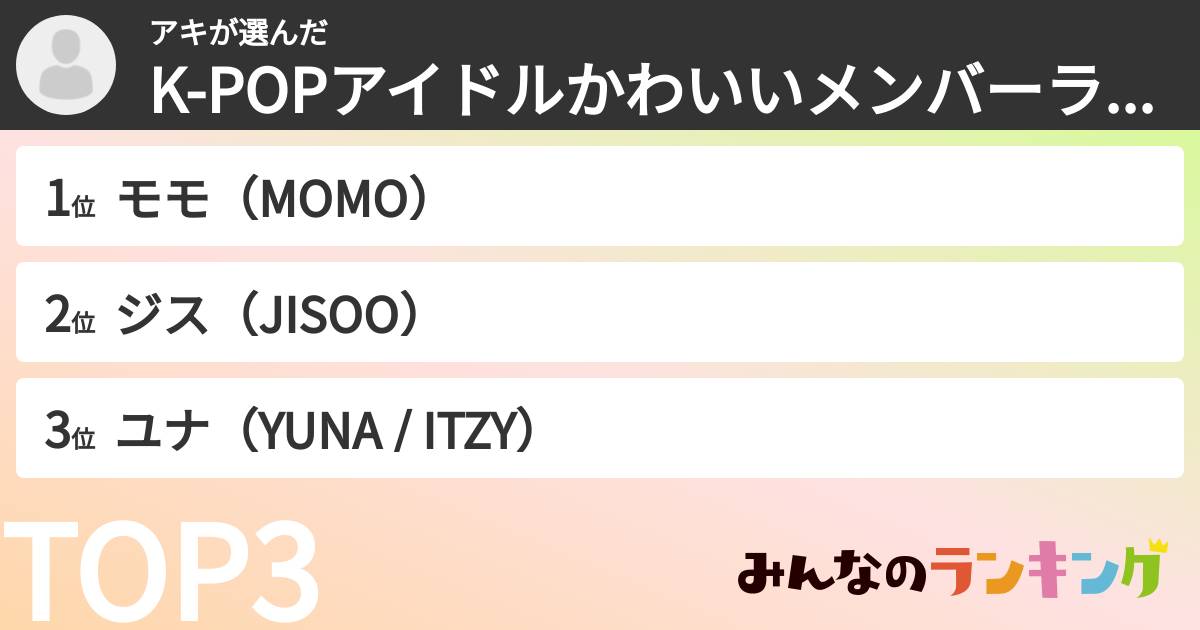 アキさんの「K-POPアイドルかわいいメンバーランキング」