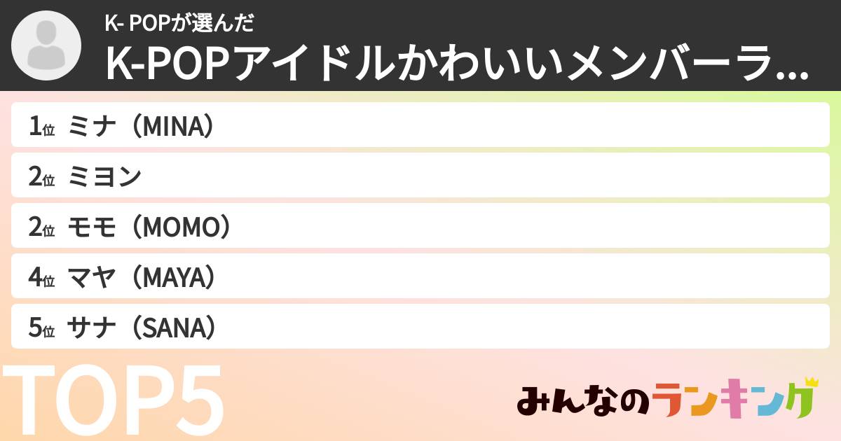 K- POPさんの「K-POPアイドルかわいいメンバーランキング」