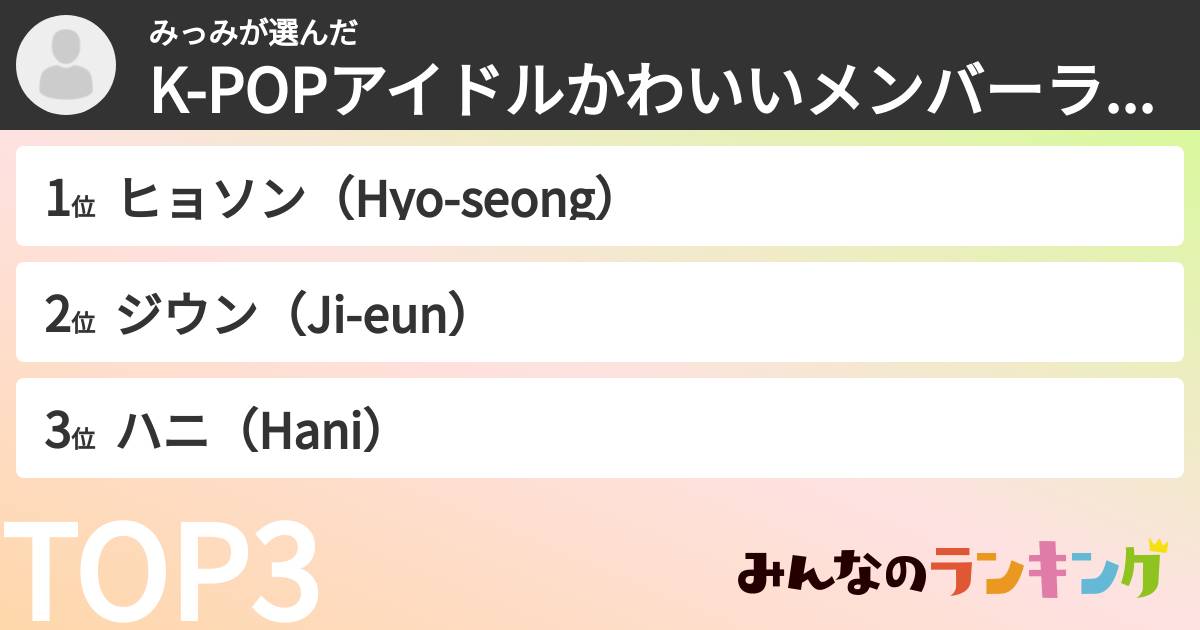 みっみさんの「K-POPアイドルかわいいメンバーランキング」