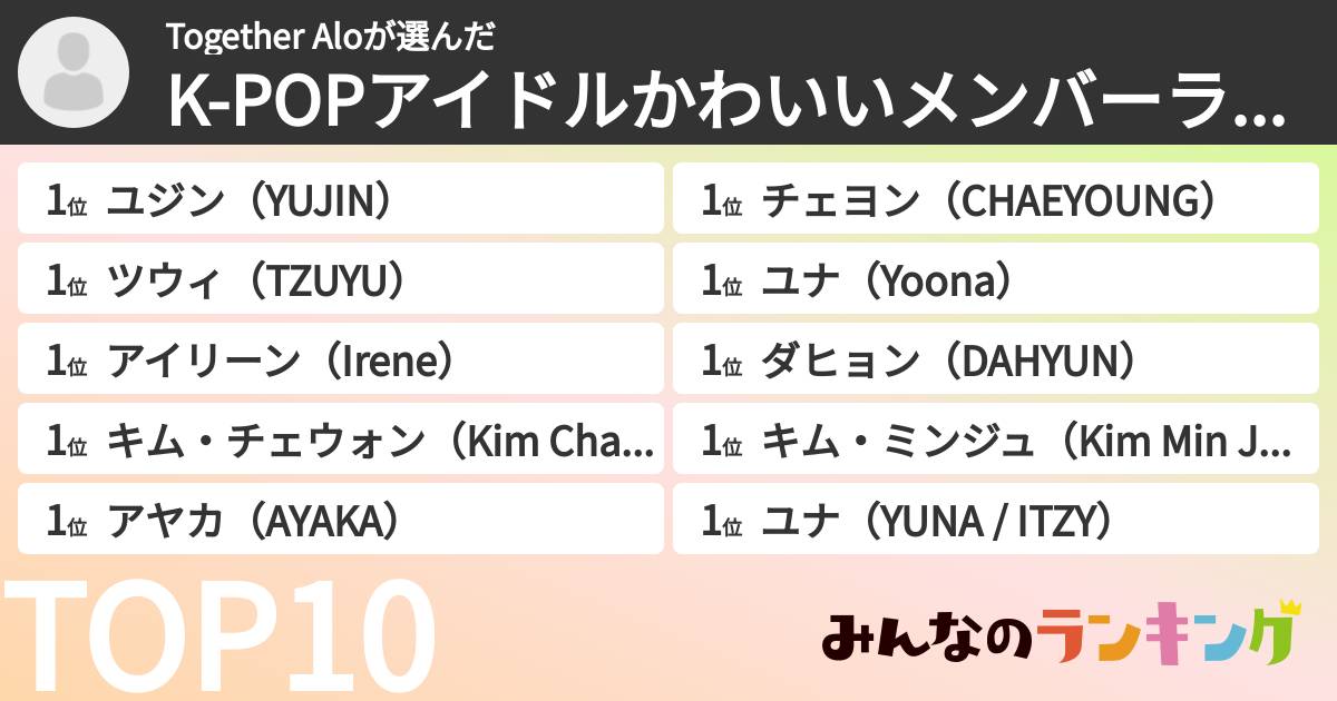 Together Aloさんの「K-POPアイドルかわいいメンバーランキング」