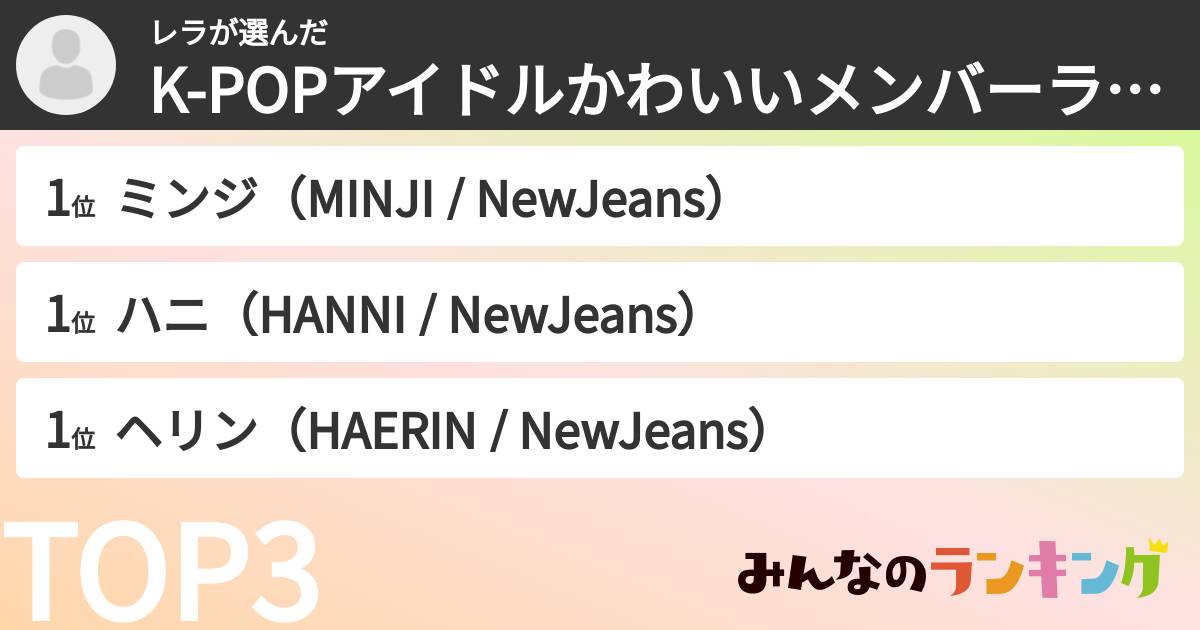 レラさんの「K-POPアイドルかわいいメンバーランキング」