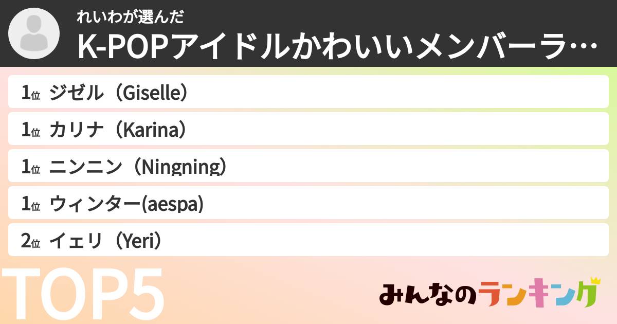 れいわさんの「K-POPアイドルかわいいメンバーランキング」