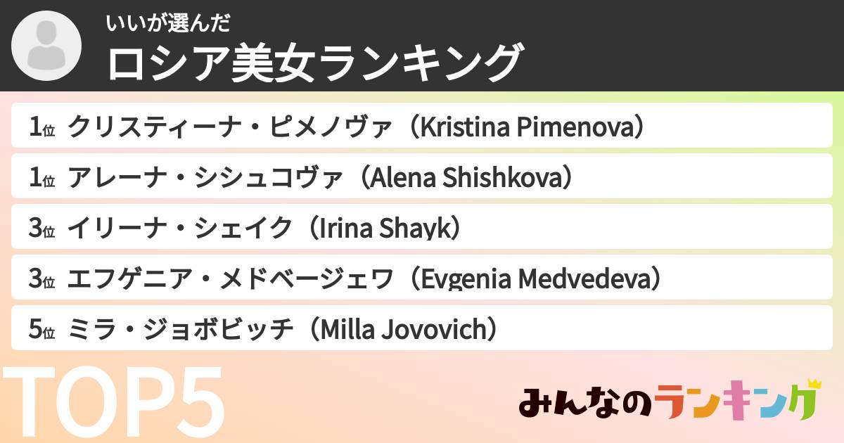いいさんの「ロシア美女ランキング」