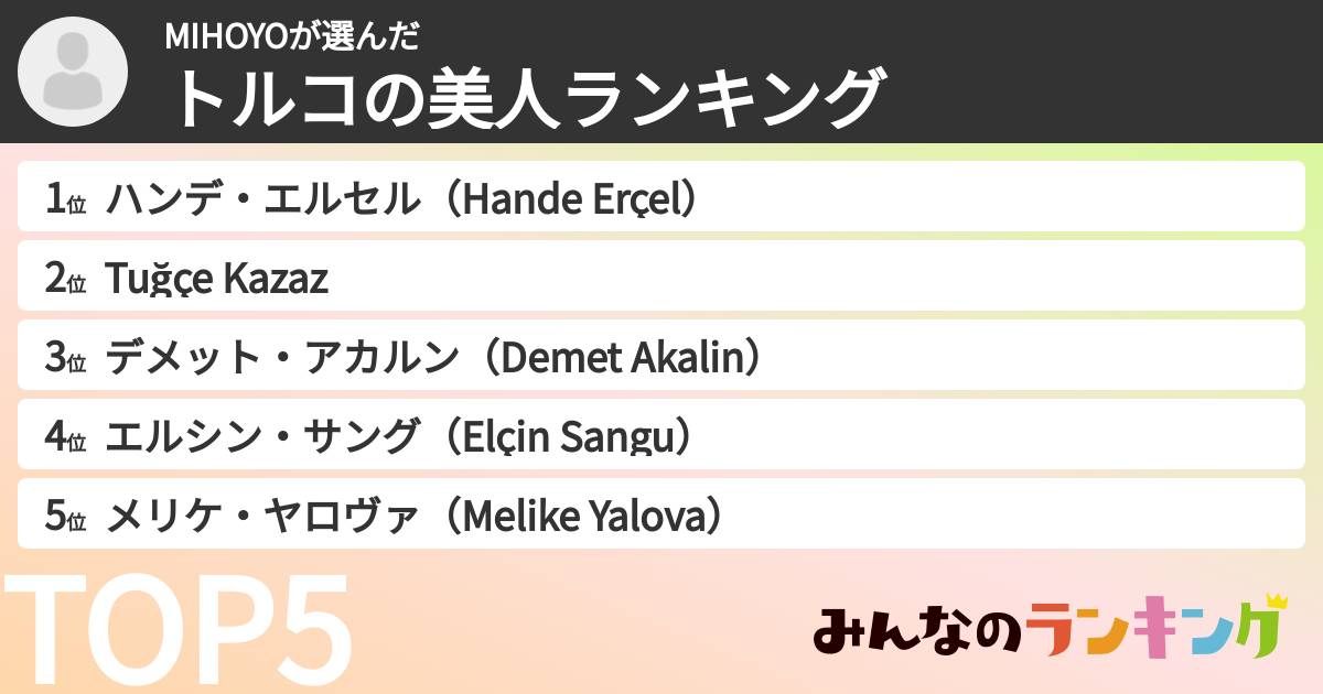 MIHOYOさんの「トルコの美人ランキング」
