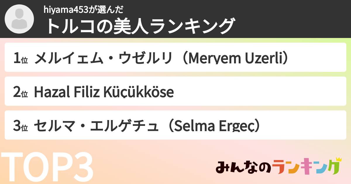 hiyama453さんの「トルコの美人ランキング」