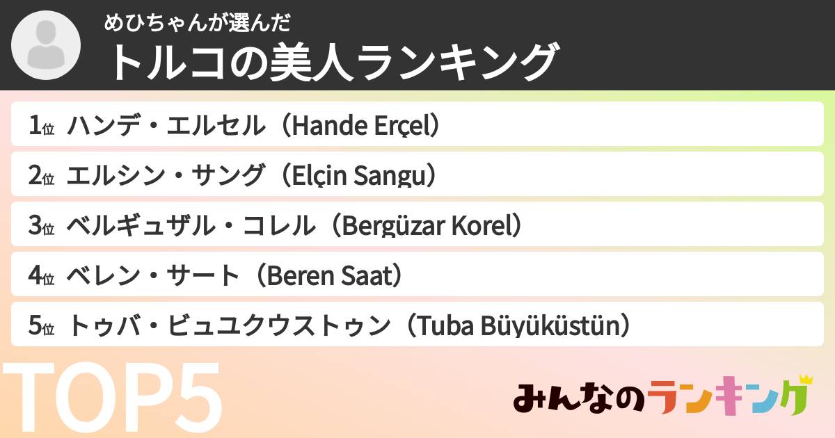 めひちゃんさんの「トルコの美人ランキング」