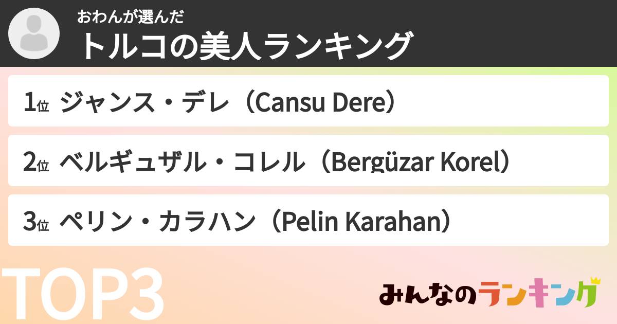 おわんさんの「トルコの美人ランキング」