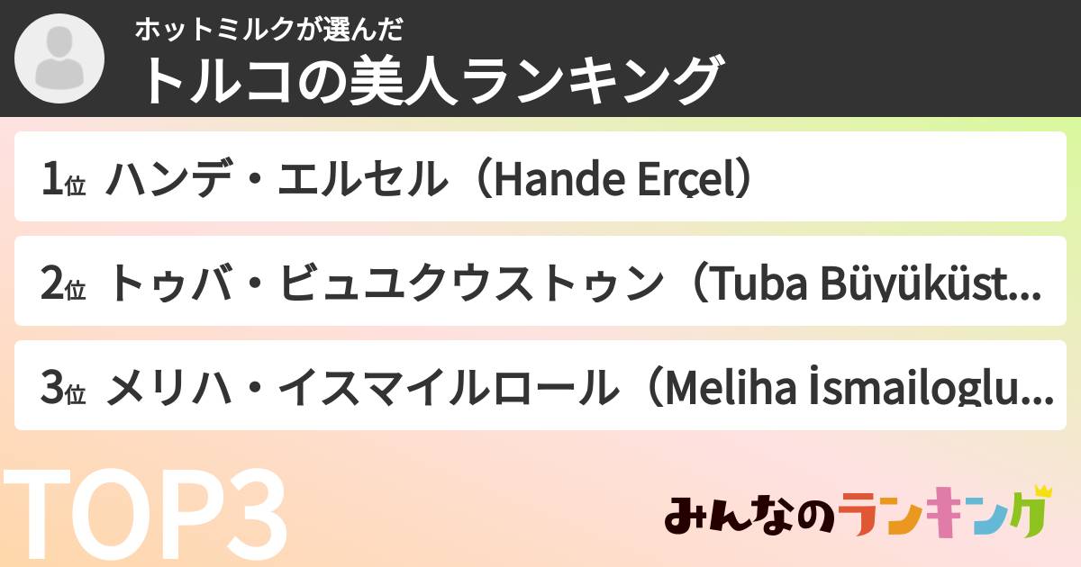 ホットミルクさんの「トルコの美人ランキング」