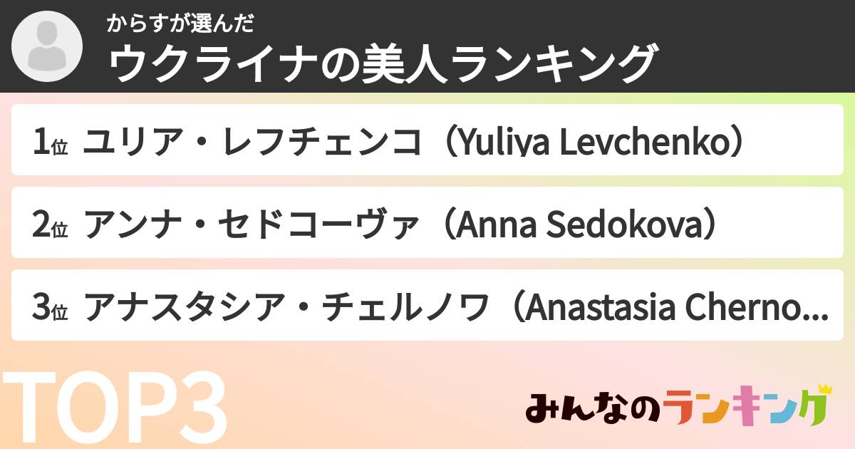 からすさんの「ウクライナの美人ランキング」