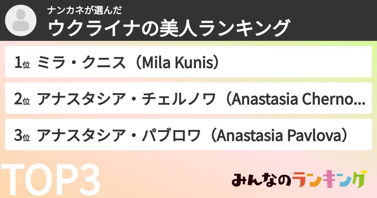 ナンカネさんの「ウクライナの美人ランキング」