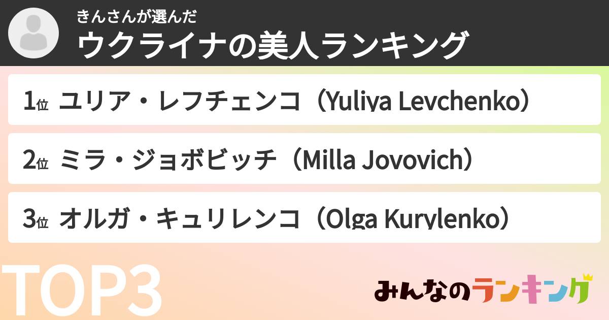 きんさんさんの「ウクライナの美人ランキング」