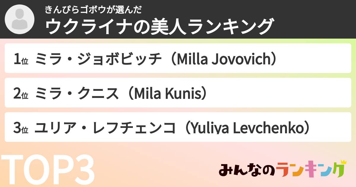 きんぴらゴボウさんの「ウクライナの美人ランキング」