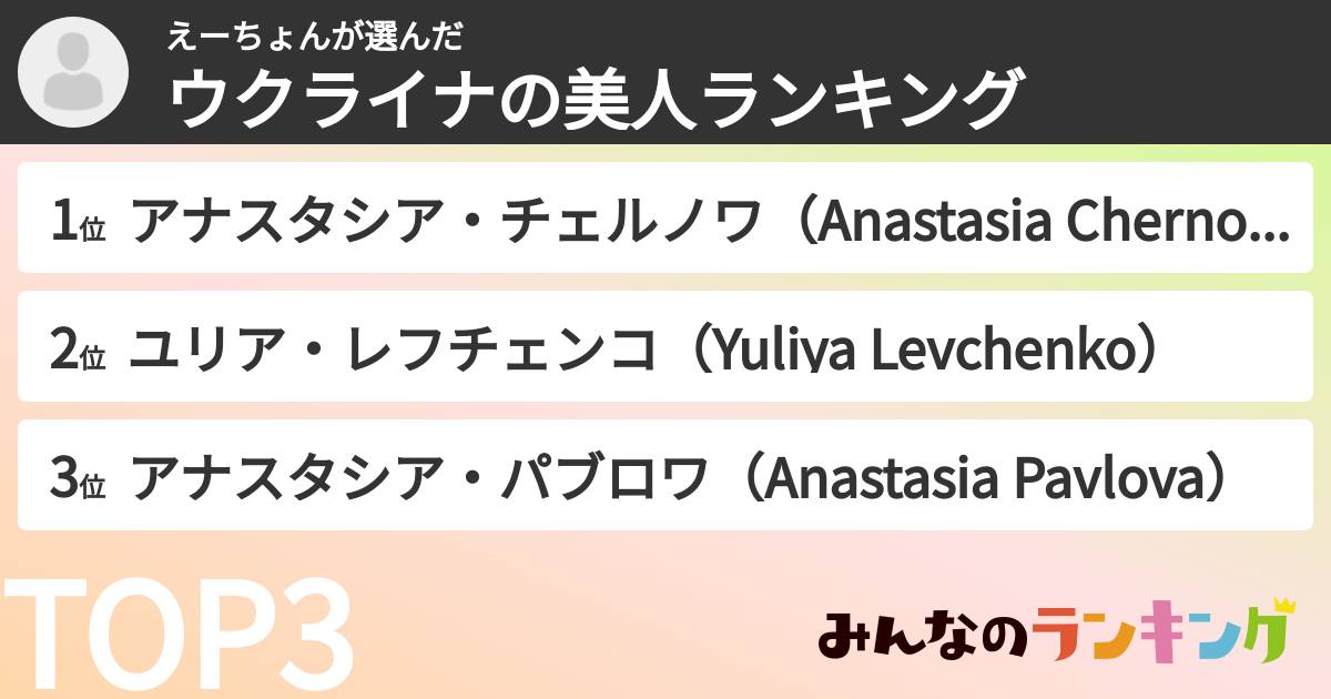 えーちょんさんの「ウクライナの美人ランキング」