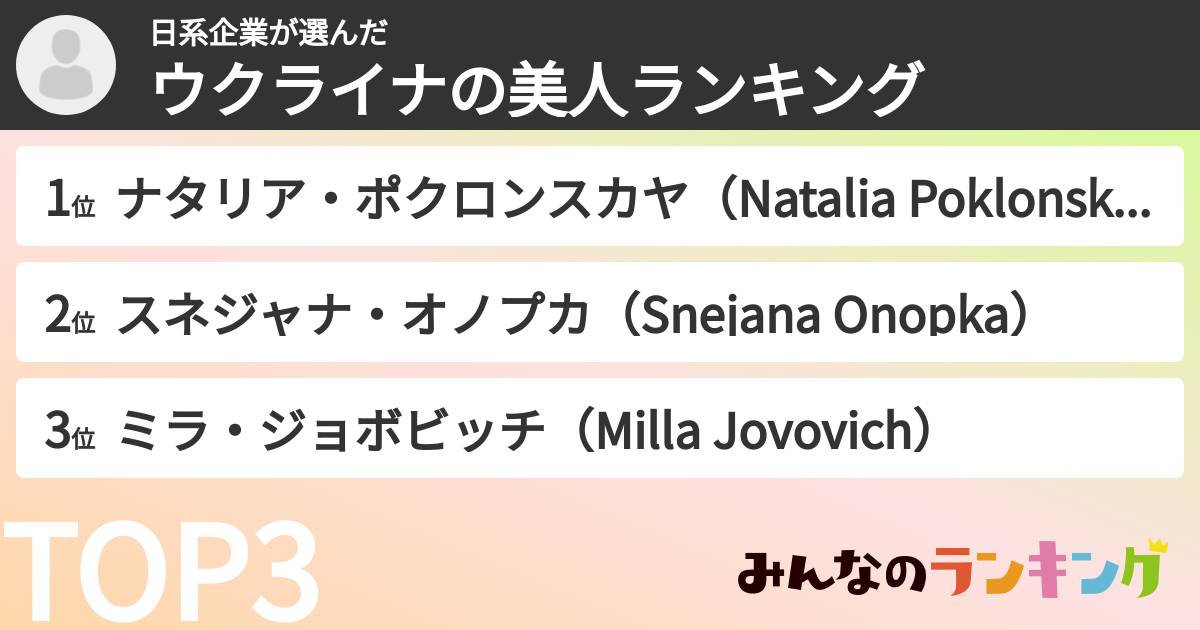 日系企業さんの「ウクライナの美人ランキング」
