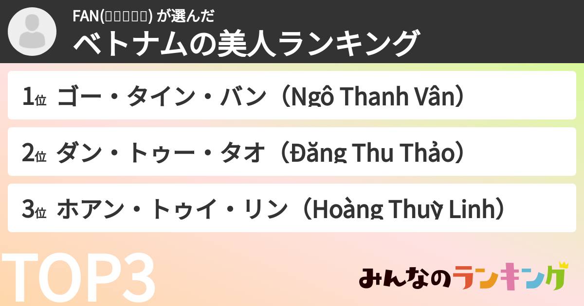 FAN(๑❛ꆚ❛๑) さんの「ベトナムの美人ランキング」