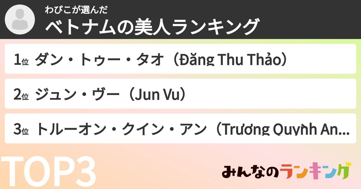 わぴこさんの「ベトナムの美人ランキング」