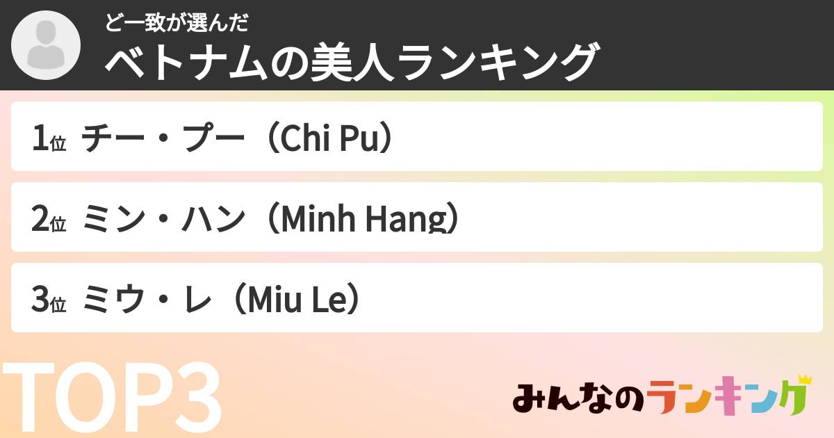 ど一致さんの「ベトナムの美人ランキング」