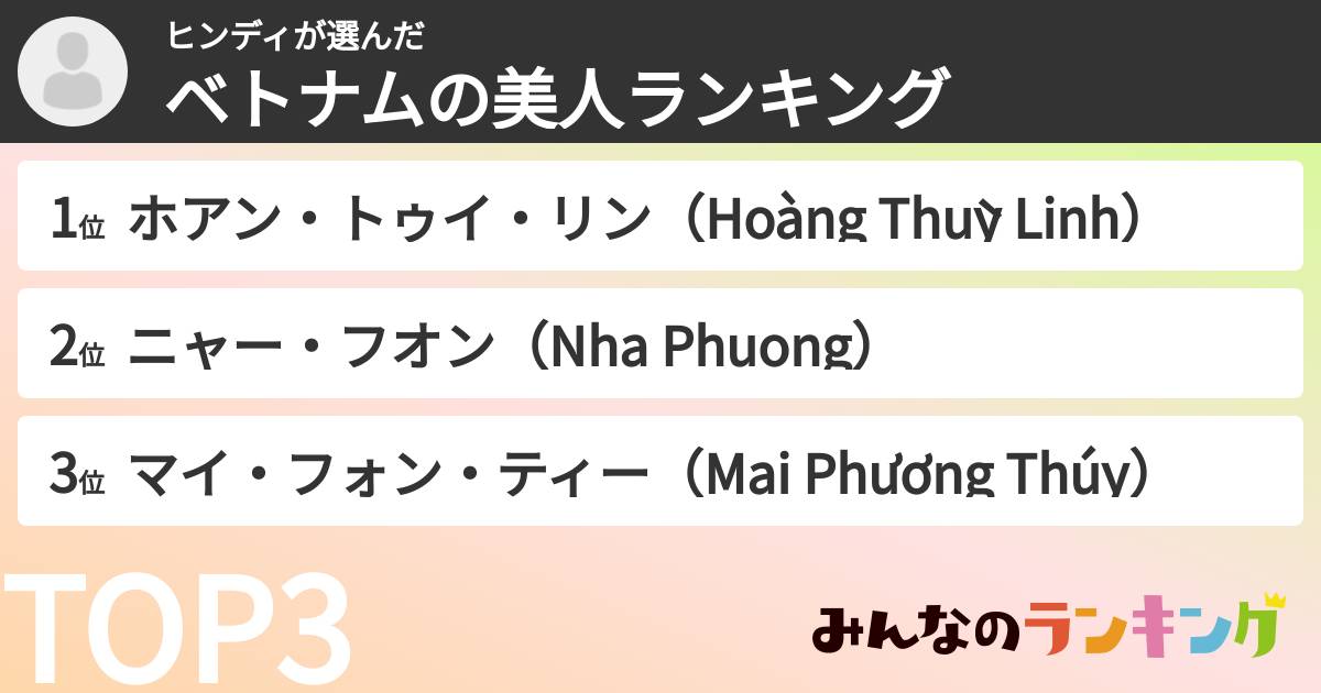 ヒンディさんの「ベトナムの美人ランキング」
