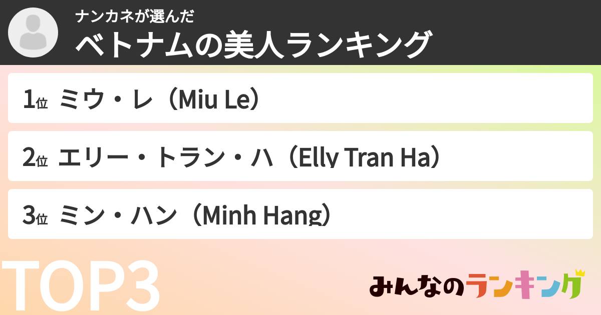 ナンカネさんの「ベトナムの美人ランキング」