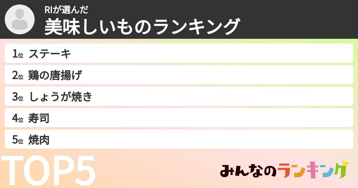 RIさんの「美味しいものランキング」