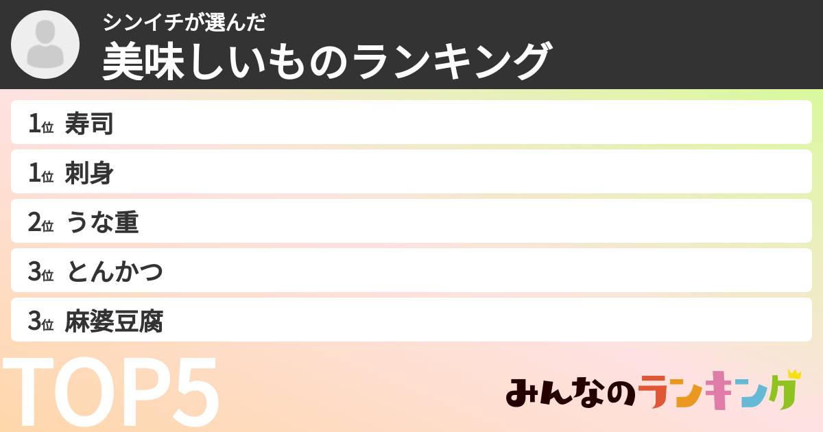 シンイチさんの「美味しいものランキング」