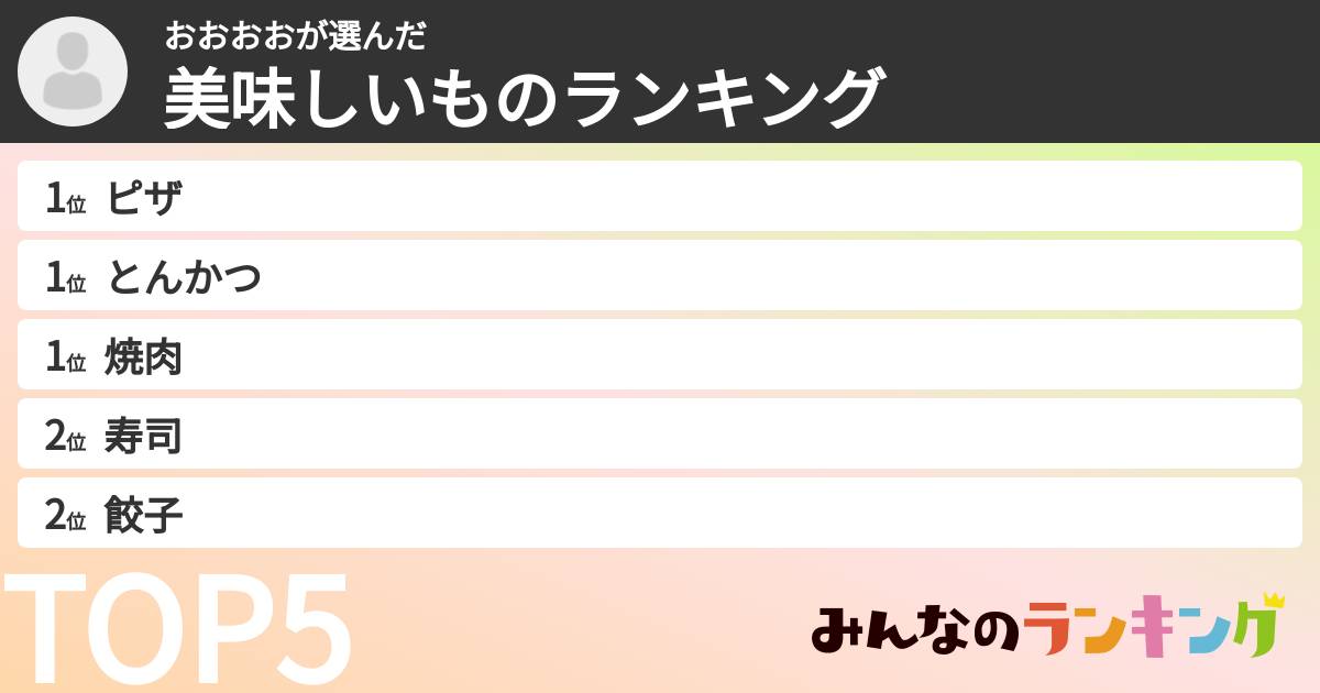 おおおおさんの「美味しいものランキング」