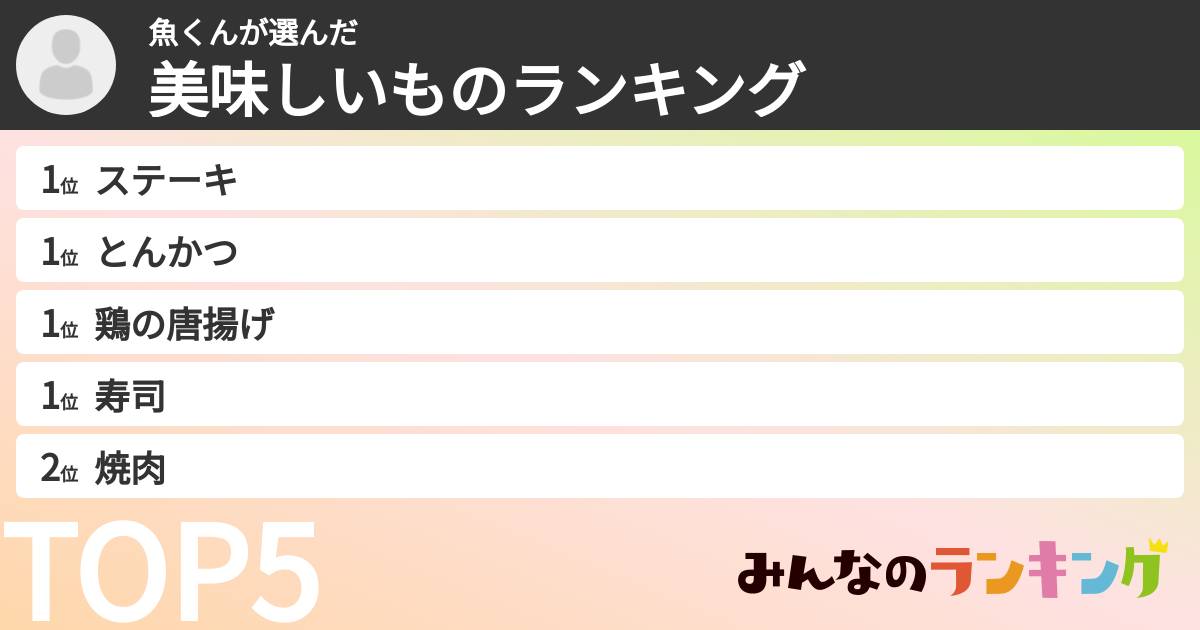 魚くんさんの「美味しいものランキング」