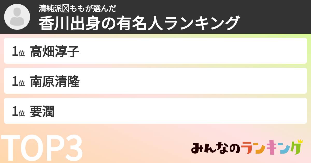 清純派⭐︎ももさんの「香川出身の有名人ランキング」