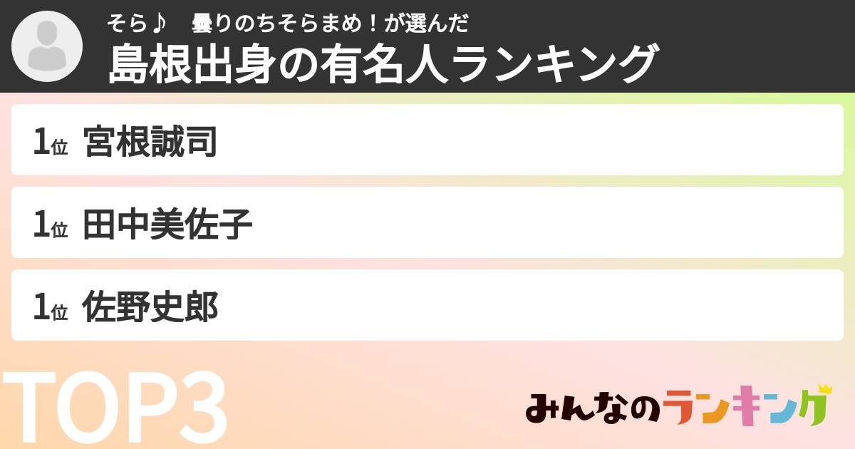そら♪　曇りのちそらまめ！さんの「島根出身の有名人ランキング」