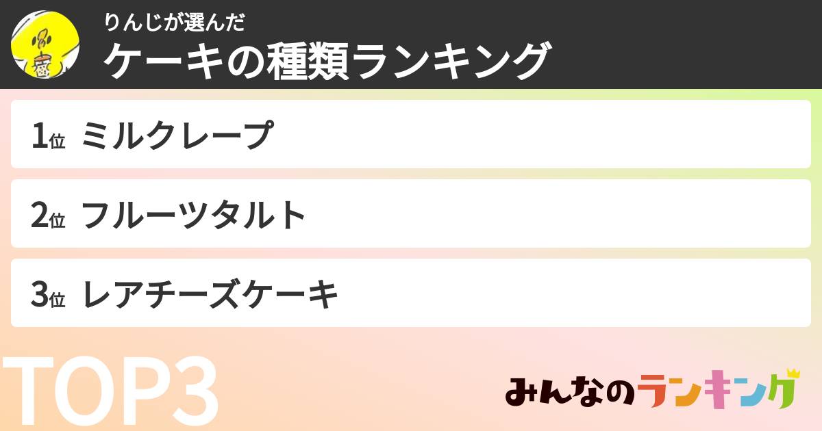 りんじさんの「ケーキの種類ランキング」