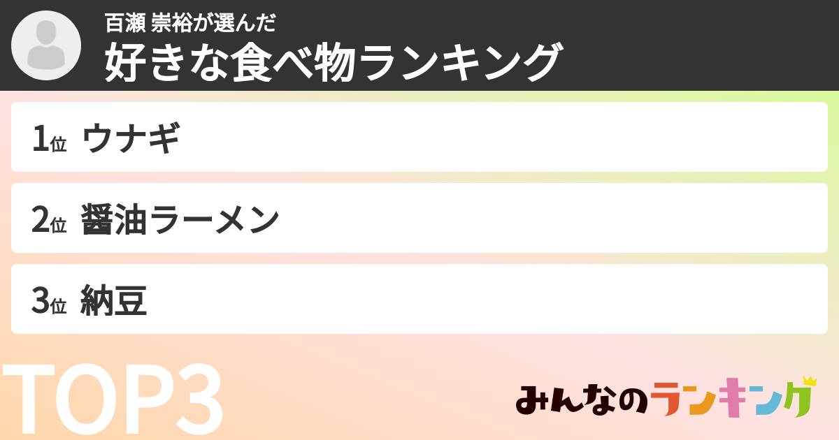 百瀬 崇裕さんの「好きな食べ物ランキング」