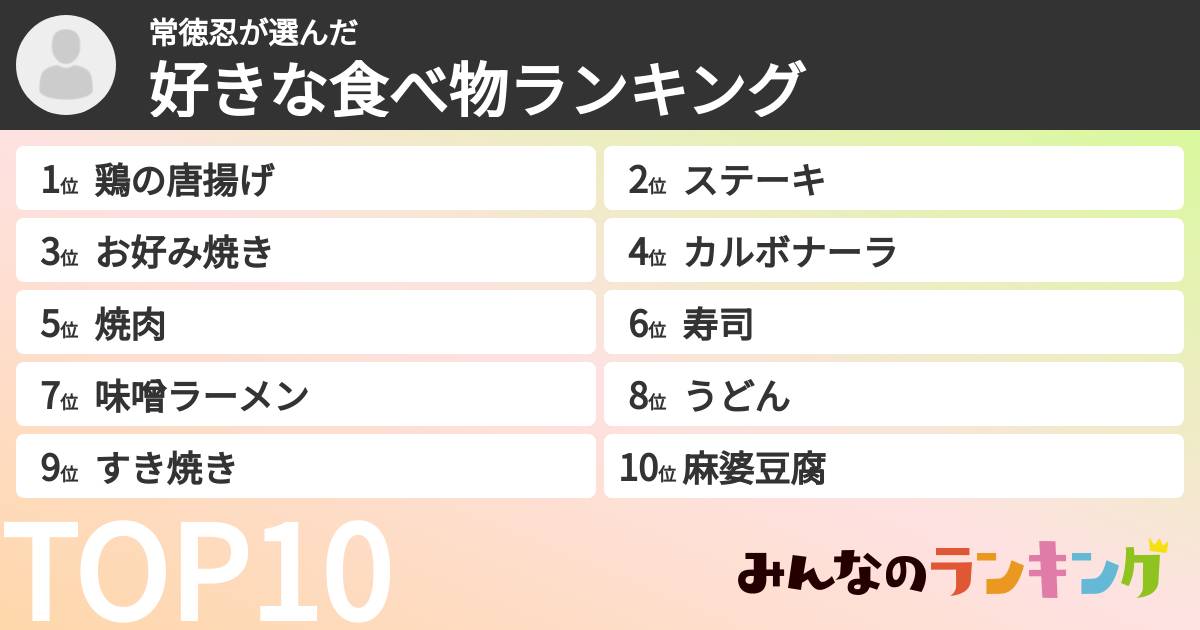 常徳忍さんの「好きな食べ物ランキング」