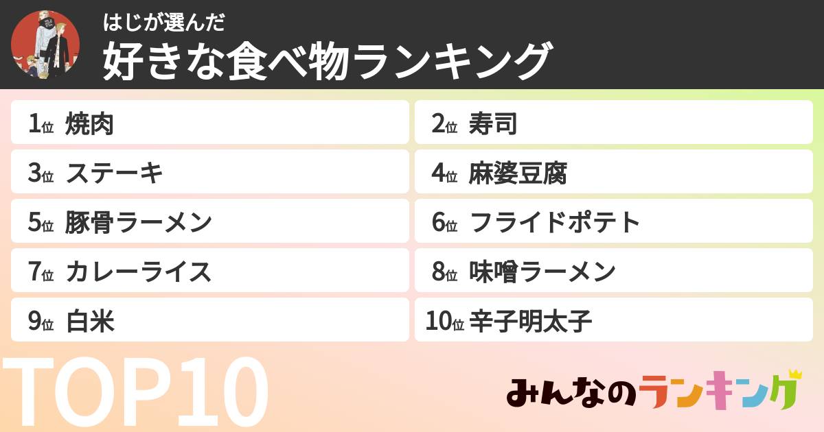 はじさんの「好きな食べ物ランキング」