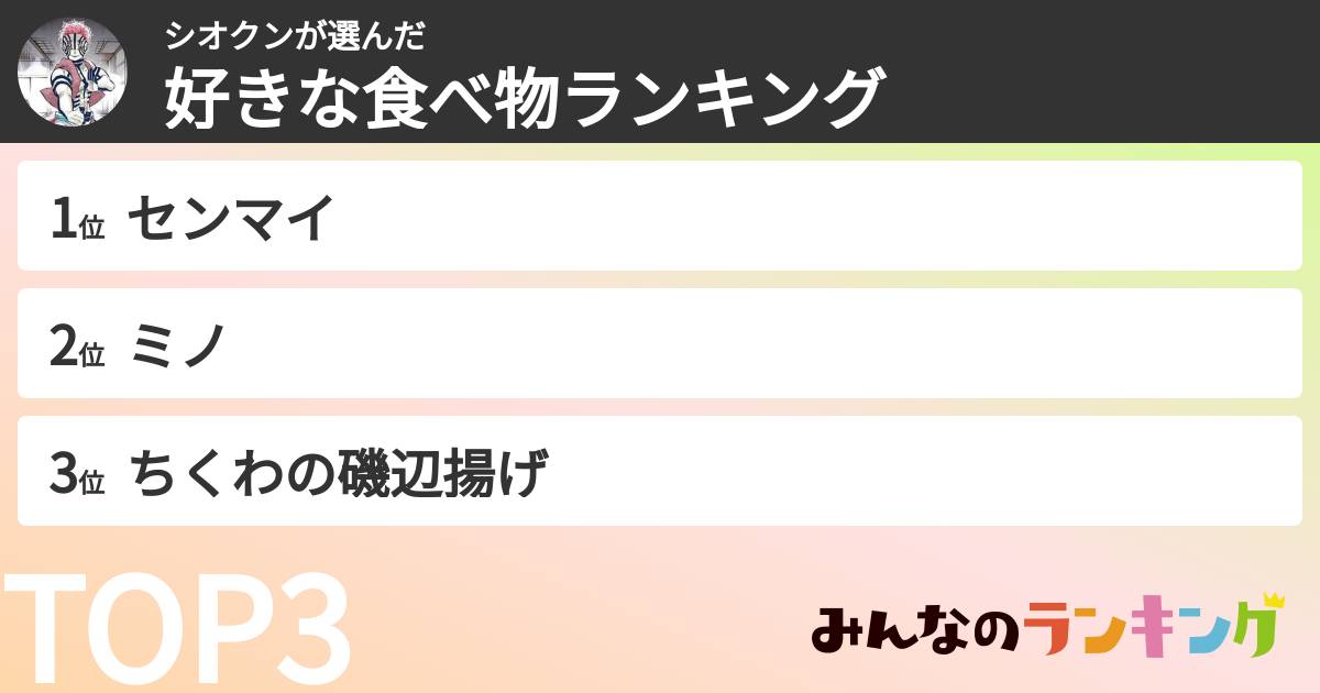 シオクンさんの「好きな食べ物ランキング」
