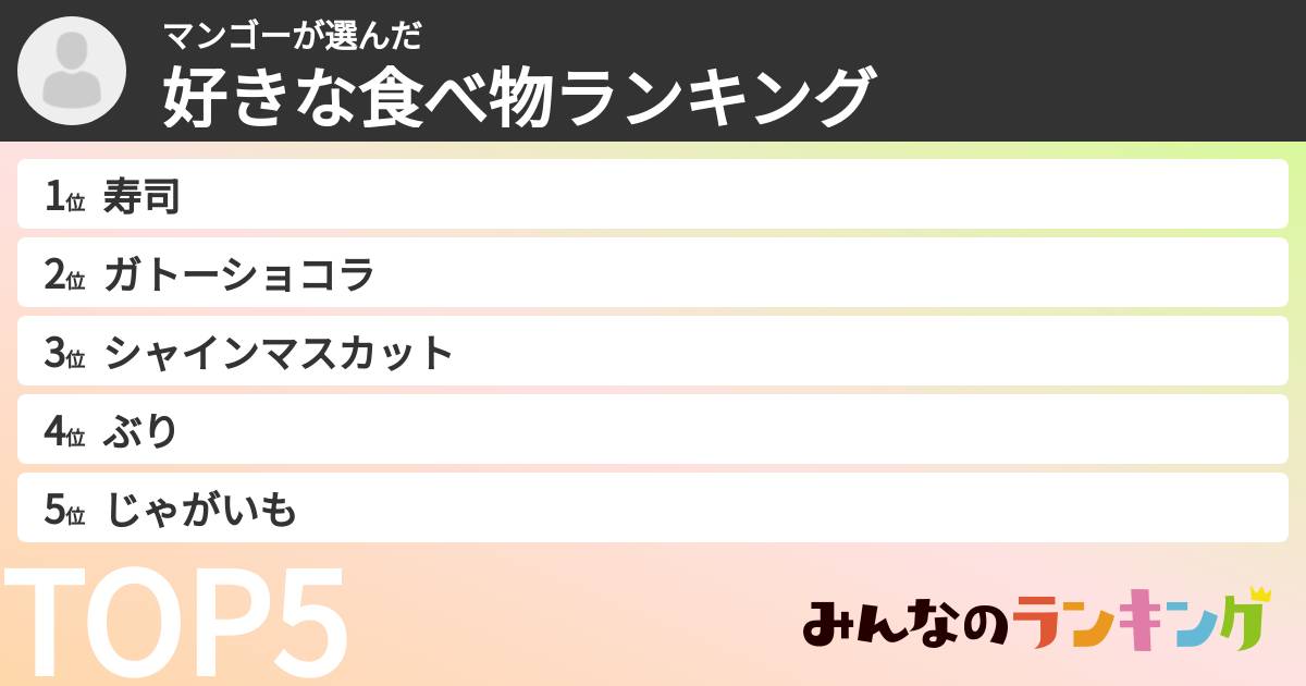 マンゴーさんの「好きな食べ物ランキング」