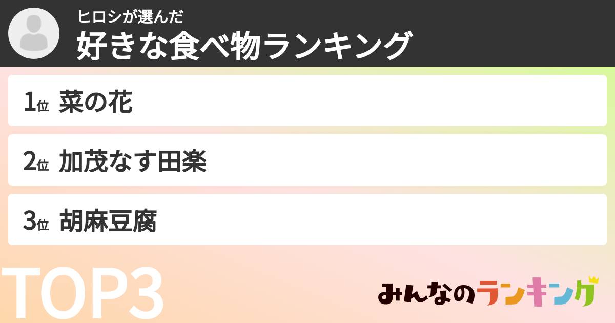 ヒロシさんの「好きな食べ物ランキング」