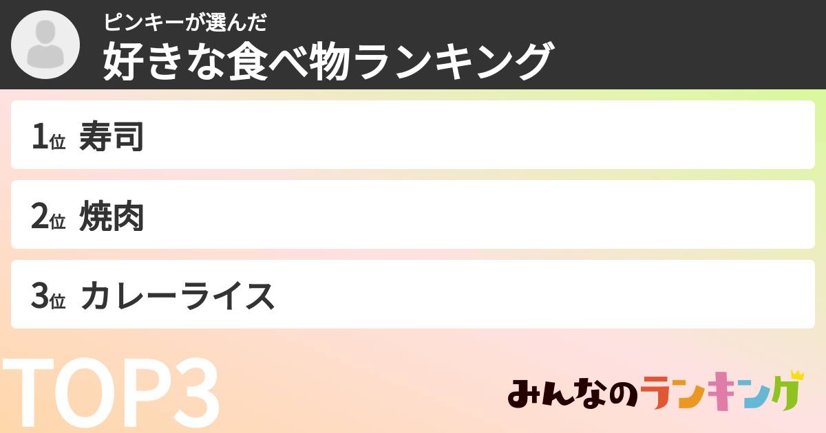 ピンキーさんの「好きな食べ物ランキング」